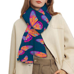 Orange And Purple Butterfly Print Scarf