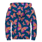 Orange And Purple Butterfly Print Sherpa Lined Zip Up Hoodie