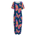 Orange And Purple Butterfly Print Short Sleeve Long Nightdress