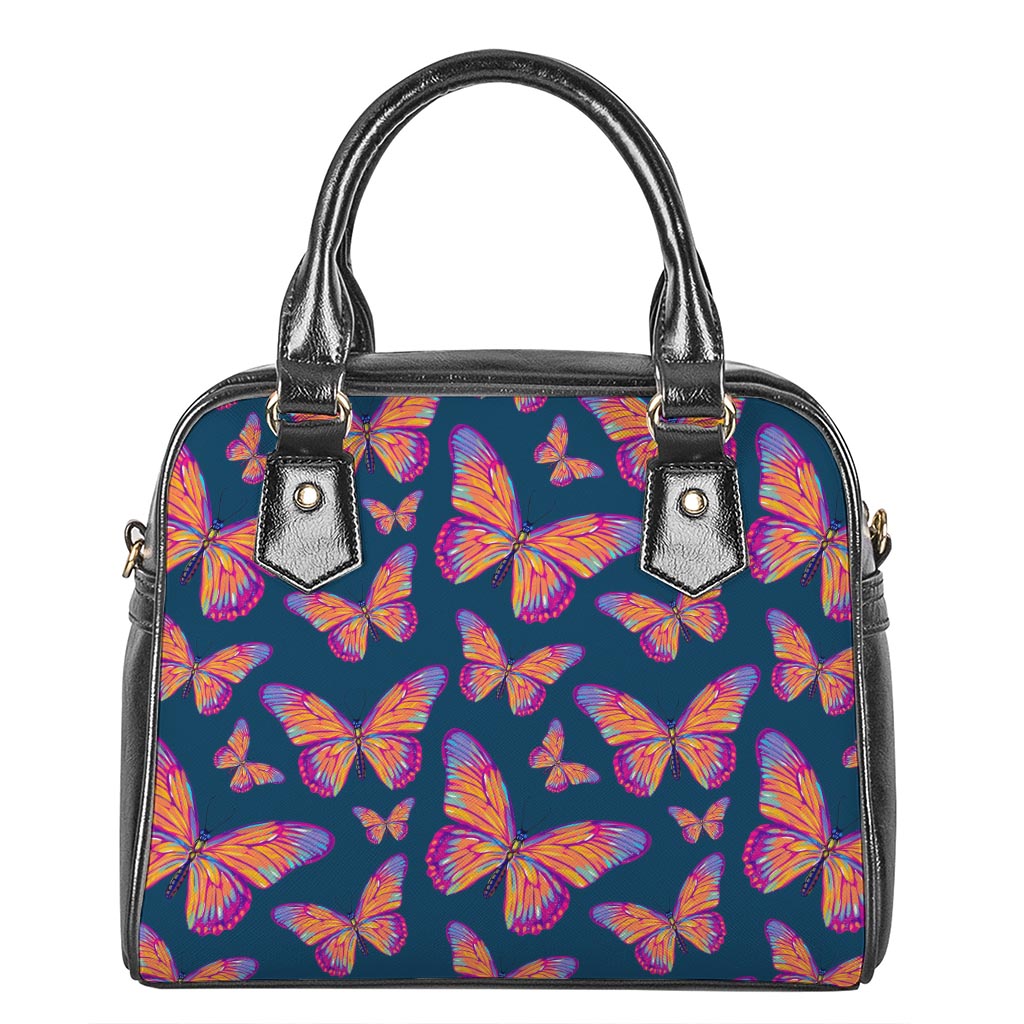 Orange And Purple Butterfly Print Shoulder Handbag