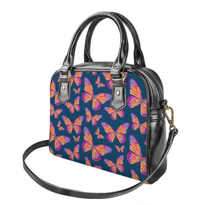 Orange And Purple Butterfly Print Shoulder Handbag