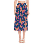 Orange And Purple Butterfly Print Side Slit Midi Skirt