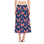 Orange And Purple Butterfly Print Side Slit Midi Skirt