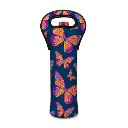 Orange And Purple Butterfly Print Single Neoprene Wine Tote