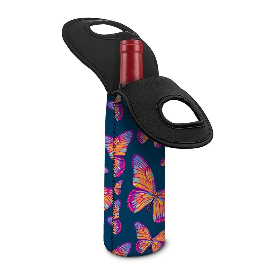 Orange And Purple Butterfly Print Single Neoprene Wine Tote