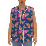 Orange And Purple Butterfly Print Sleeveless Baseball Jersey