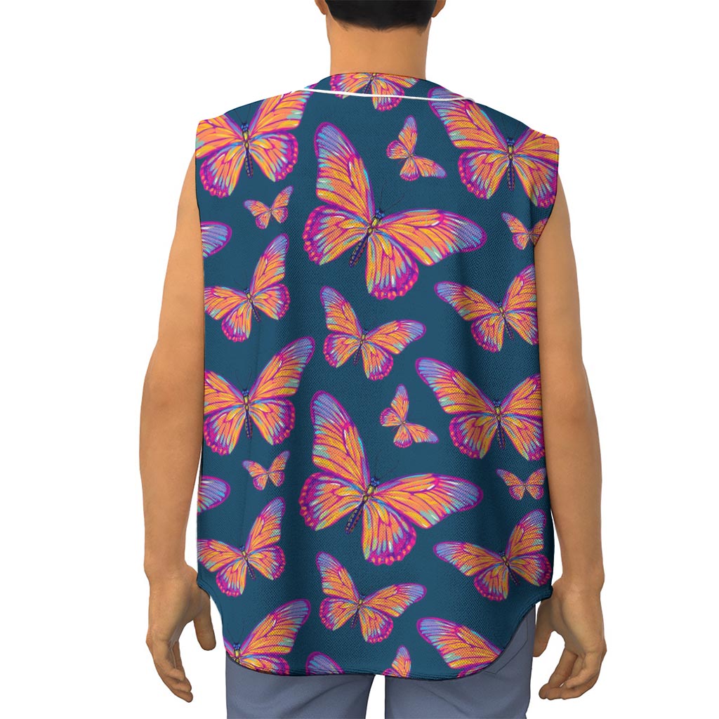 Orange And Purple Butterfly Print Sleeveless Baseball Jersey