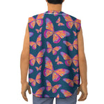 Orange And Purple Butterfly Print Sleeveless Baseball Jersey