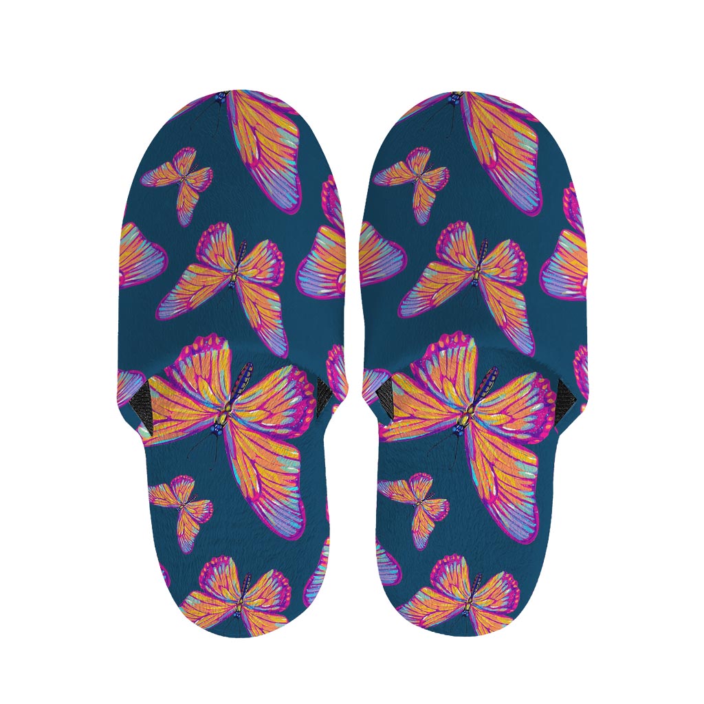 Orange And Purple Butterfly Print Slippers