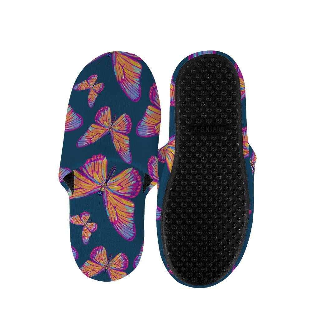 Orange And Purple Butterfly Print Slippers