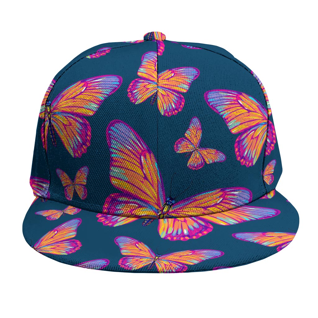 Orange And Purple Butterfly Print Snapback Cap