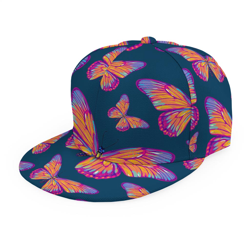 Orange And Purple Butterfly Print Snapback Cap