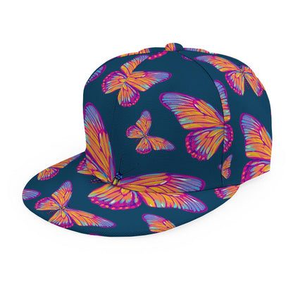 Orange And Purple Butterfly Print Snapback Cap