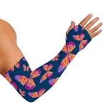 Orange And Purple Butterfly Print Sun Protection Arm Sleeves
