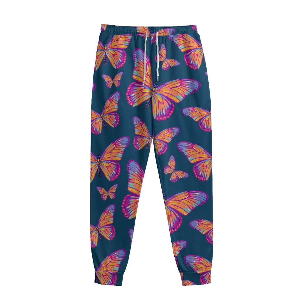 Orange And Purple Butterfly Print Sweatpants