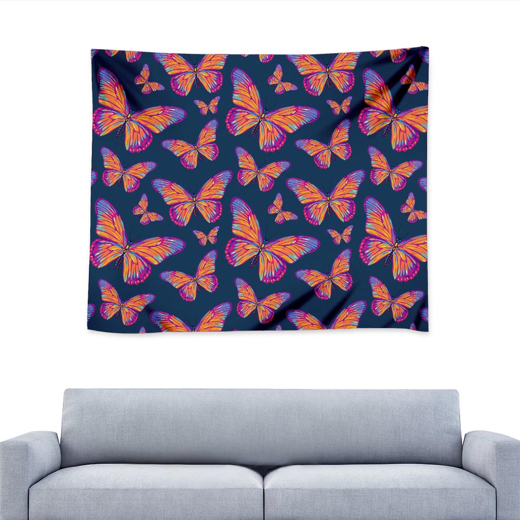 Orange And Purple Butterfly Print Tapestry