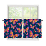 Orange And Purple Butterfly Print Tier Curtains