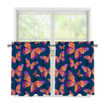 Orange And Purple Butterfly Print Tier Curtains