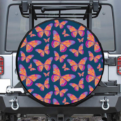 Orange And Purple Butterfly Print Tire Cover