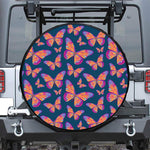 Orange And Purple Butterfly Print Tire Cover