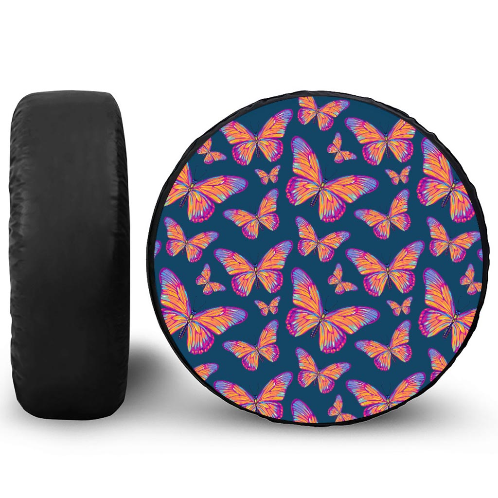 Orange And Purple Butterfly Print Tire Cover