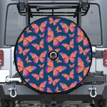 Orange And Purple Butterfly Print Tire Cover With Camera Hole