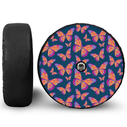 Orange And Purple Butterfly Print Tire Cover With Camera Hole