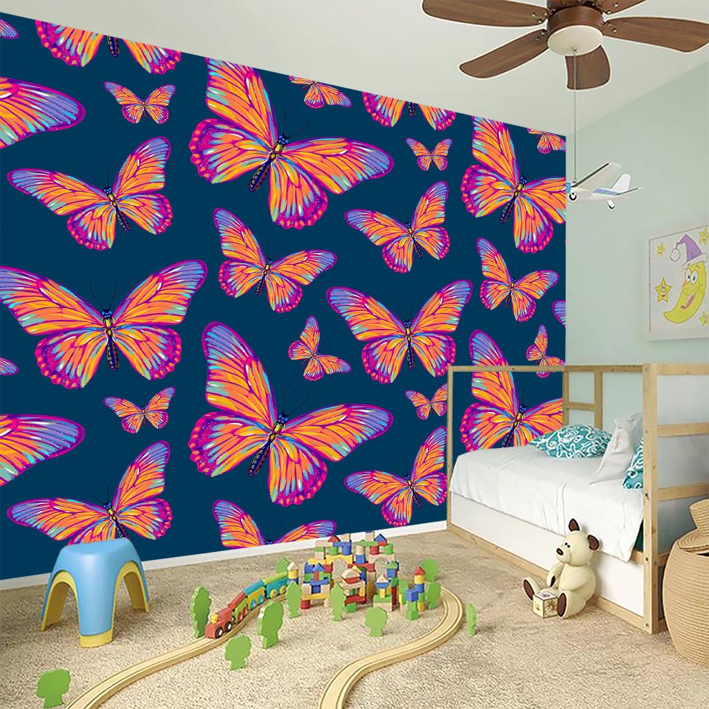 Orange And Purple Butterfly Print Wall Sticker