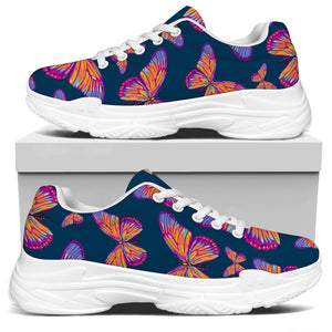 Orange And Purple Butterfly Print White Chunky Shoes