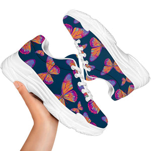 Orange And Purple Butterfly Print White Chunky Shoes