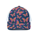 Orange And Purple Butterfly Print White Mesh Trucker Hat