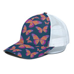 Orange And Purple Butterfly Print White Mesh Trucker Cap