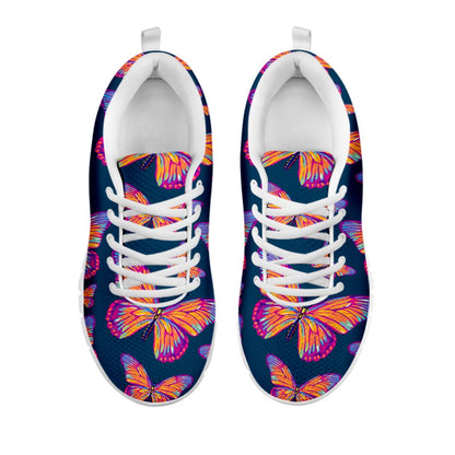 Orange And Purple Butterfly Print White Running Shoes