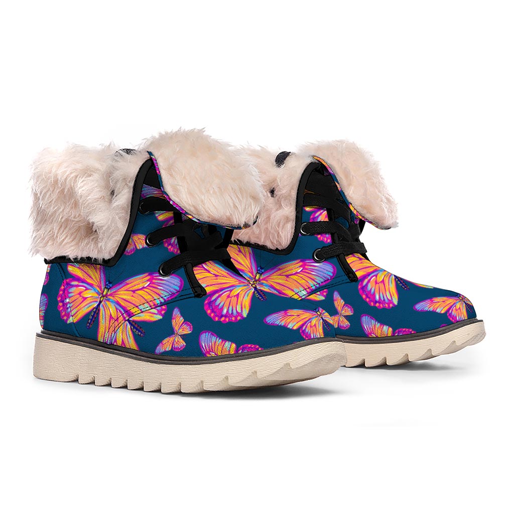 Orange And Purple Butterfly Print Winter Boots