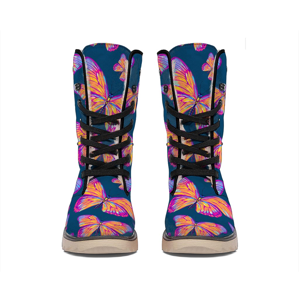 Orange And Purple Butterfly Print Winter Boots