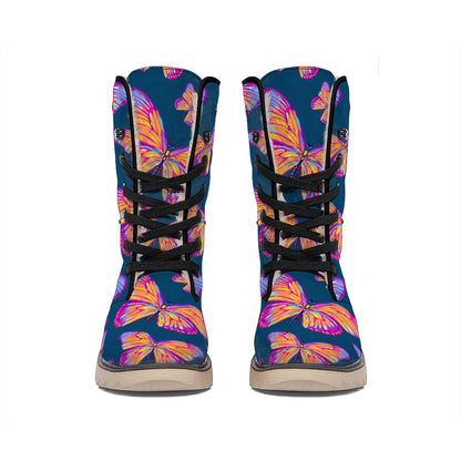 Orange And Purple Butterfly Print Winter Boots