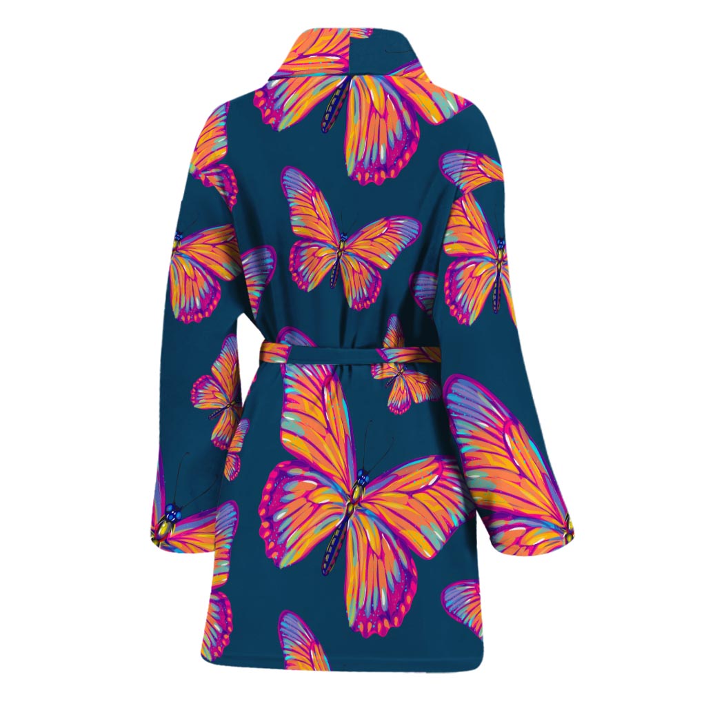 Orange And Purple Butterfly Print Women's Bathrobe