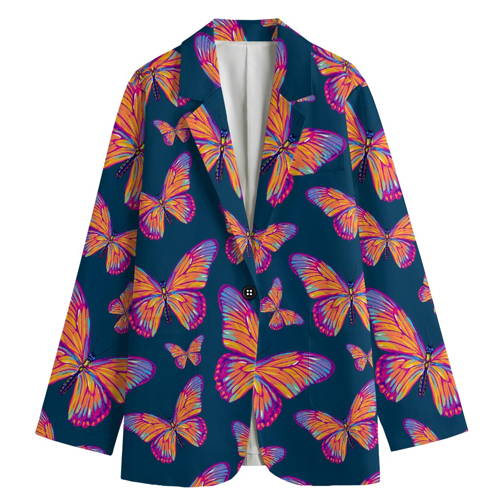 Orange And Purple Butterfly Print Women's Blazer