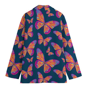 Orange And Purple Butterfly Print Women's Blazer