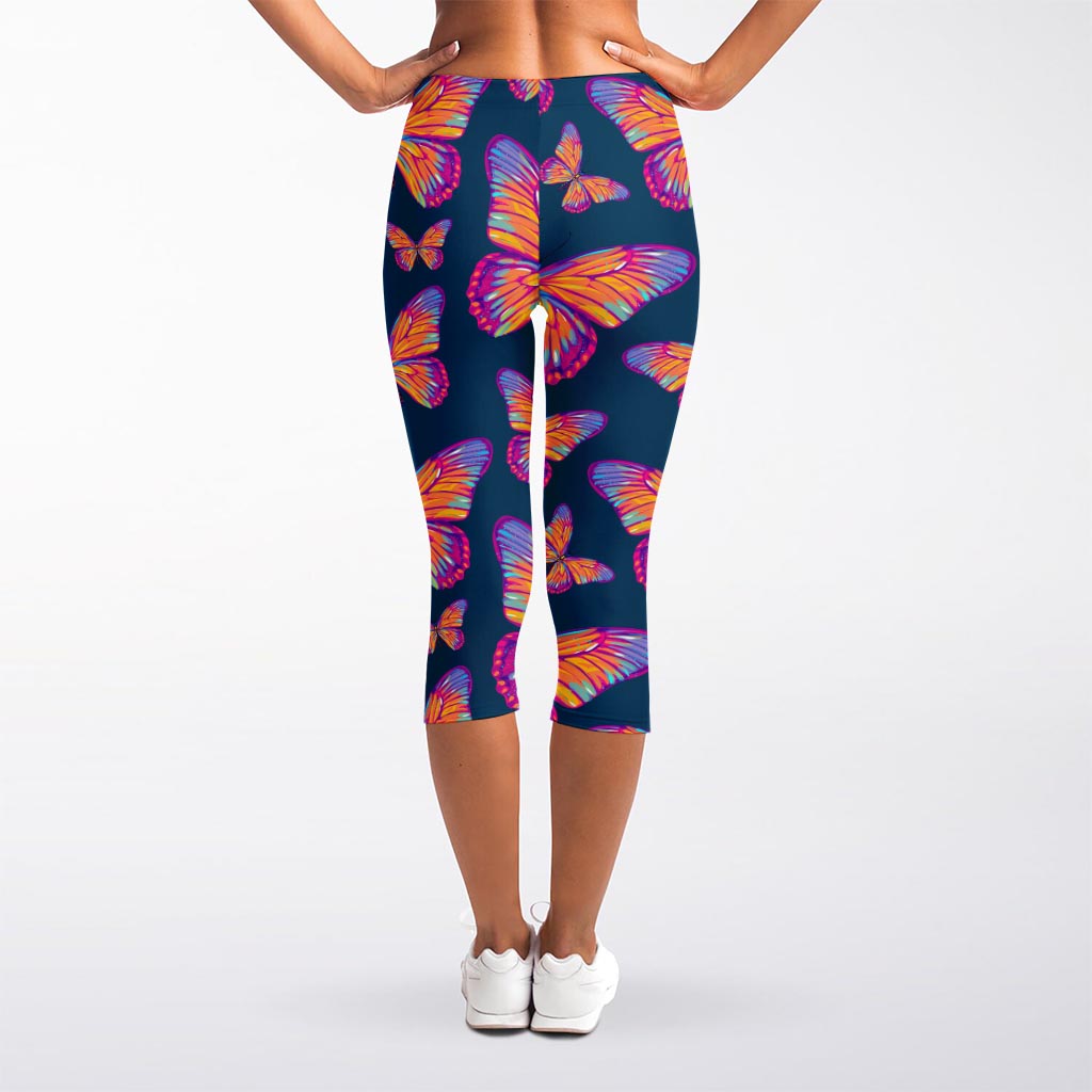 Orange And Purple Butterfly Print Women's Capri Leggings