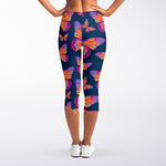 Orange And Purple Butterfly Print Women's Capri Leggings