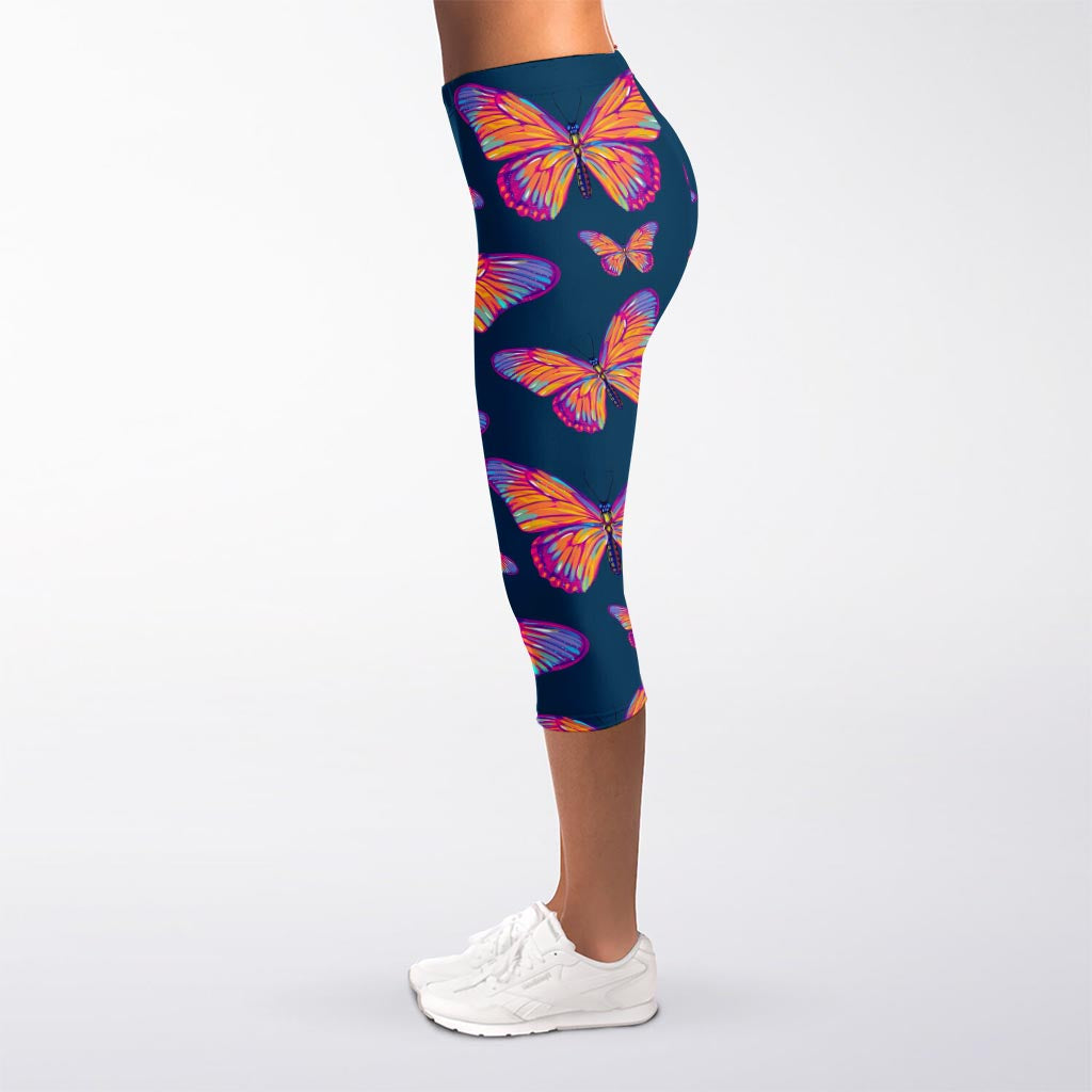 Orange And Purple Butterfly Print Women's Capri Leggings