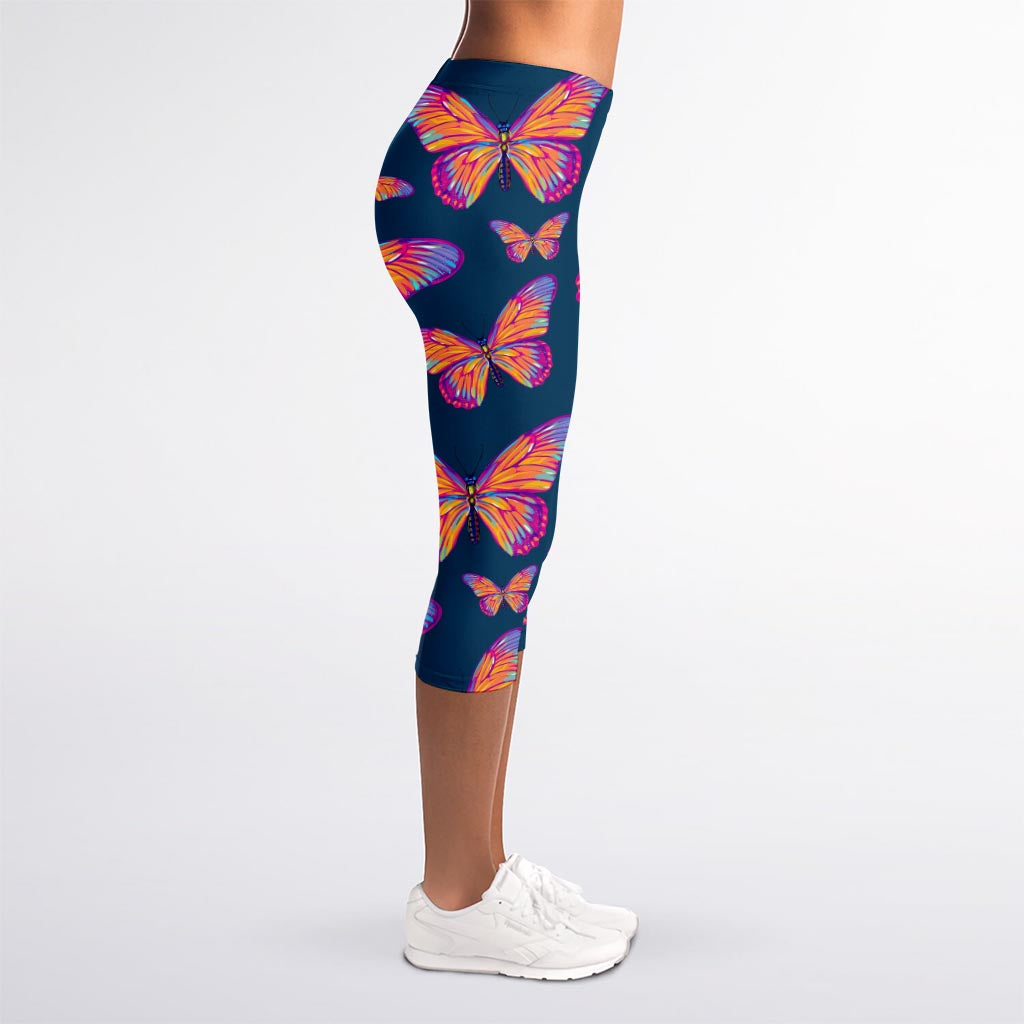 Orange And Purple Butterfly Print Women's Capri Leggings