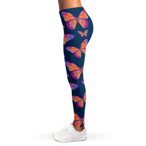 Orange And Purple Butterfly Print Women's Leggings