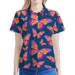 Orange And Purple Butterfly Print Women's Polo Shirt