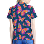 Orange And Purple Butterfly Print Women's Polo Shirt