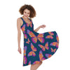 Orange And Purple Butterfly Print Women's Sleeveless Dress