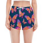 Orange And Purple Butterfly Print Women's Split Running Shorts