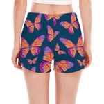 Orange And Purple Butterfly Print Women's Split Running Shorts