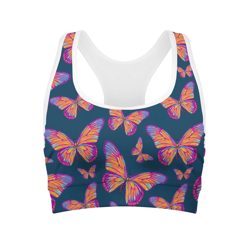 Orange And Purple Butterfly Print Women's Sports Bra